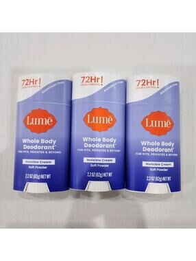 3-PACK LUME WHOLE BODY DEODORANT ALUMINUM-FREE INVISIBLE CREAM lavender